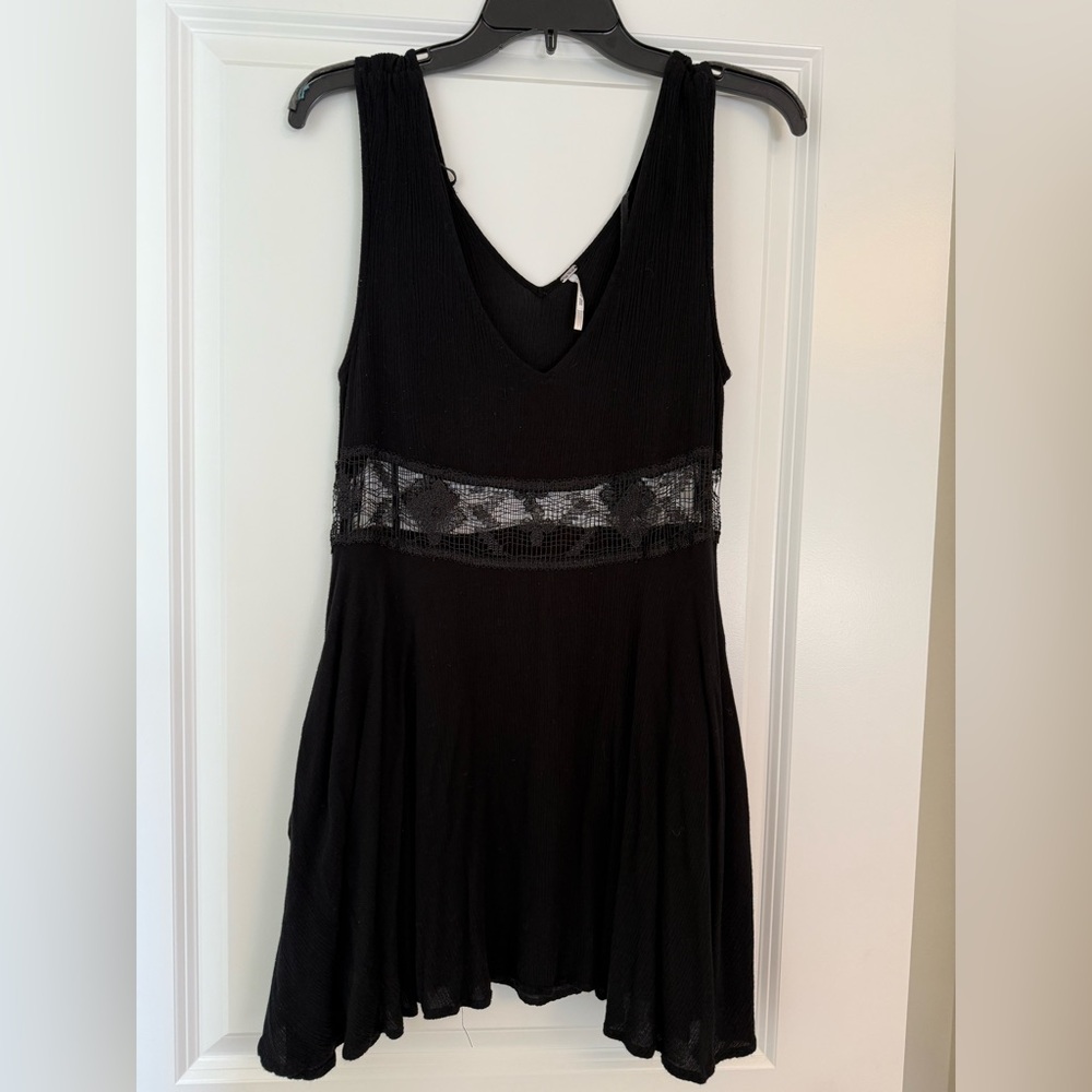 Free People Black Sleeveless Mini Dress with Lace Detail
